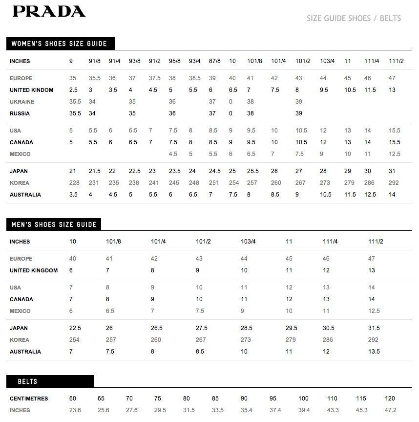 Zauberer Verdicken Bergung prada shoe size chart Entdecken Vieh Verfolgung